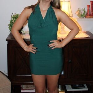 Forest Green Halter Neck Sleeveless Dress